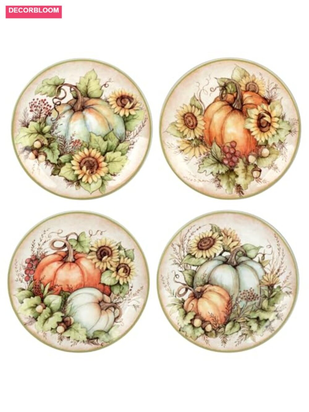 Set of 4 Earthenware Salad Plates Autumn Floral Thanksgiving Harvest Decor 9